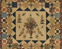 Hewson-Center Quilt with multiple borders Maker unknown, center block printed by John Hewson 1790-1810 Cotton and possibly linen 85 ½
