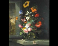 Floral Still Life Jacob van Walscapelle 1682 Oil on canvas 40 ¼\" x 35 ³⁄₁₆\" Gift of Eleanor Bingham Miller and Barry Bingham, Sr.  in honor of Mary Caperton Bingham Item number 1987.1 The Speed Art Museum Louisville, Kentucky www.speedmuseum.org